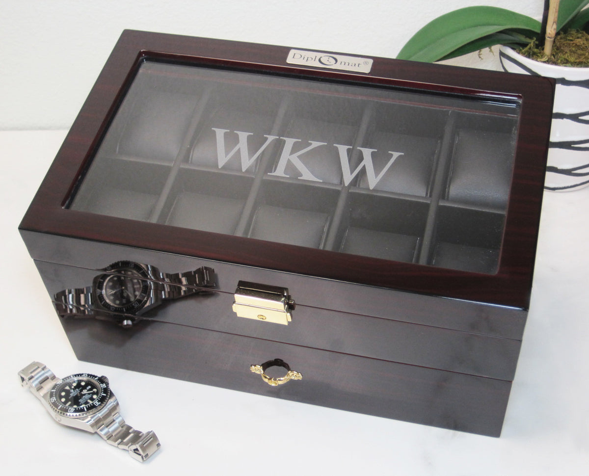 Diplomat Black Leather 2 Watch Travel Case – Watch Box Co.