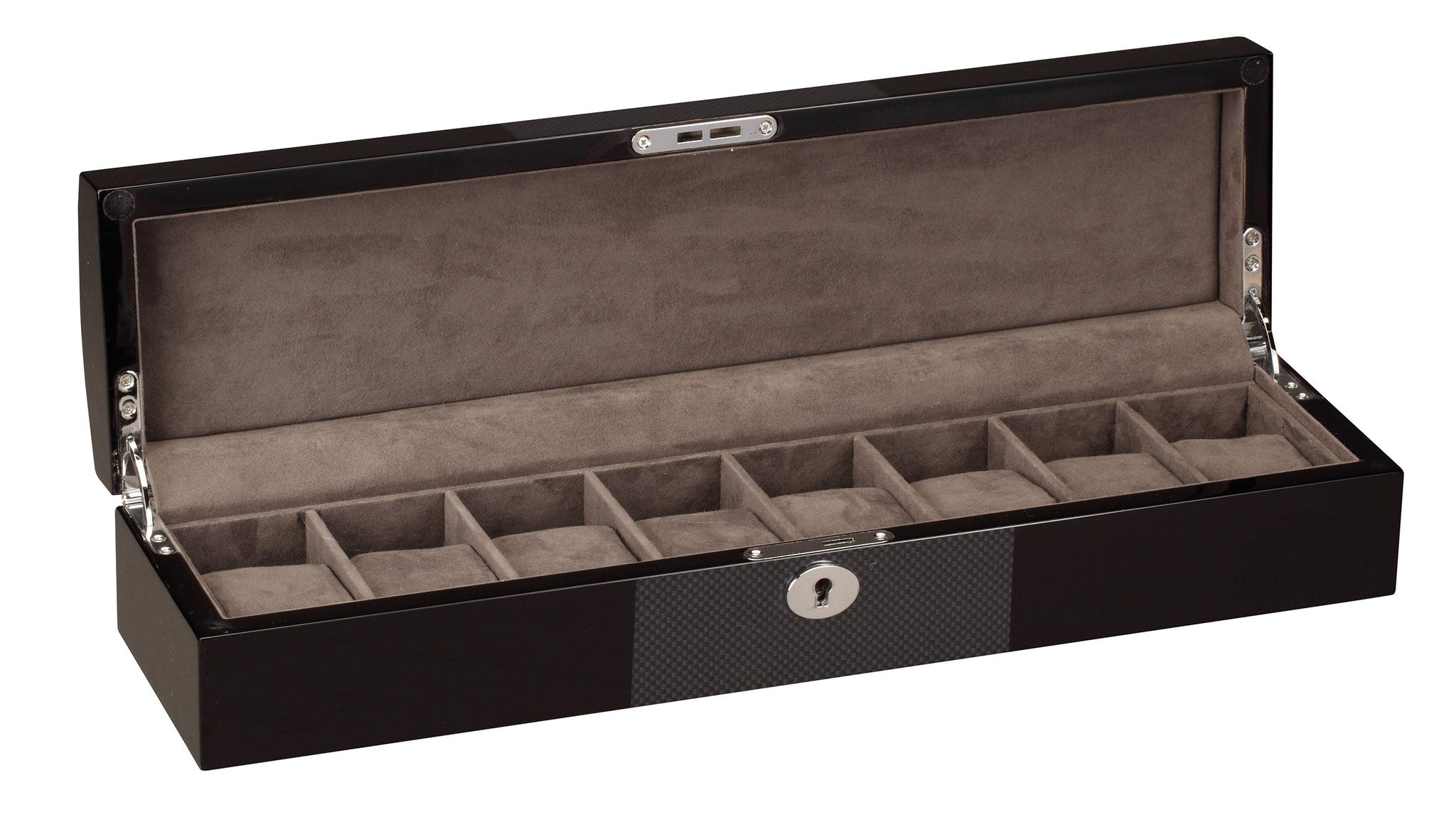 Diplomat 8 Piano Black Wood Watch Box With Carbon Fiber Accent