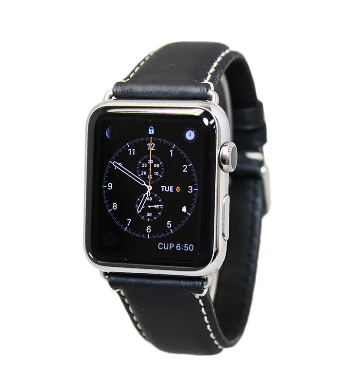 Mitri Genuine Leather Black Watch Strap With Contrast Stitching