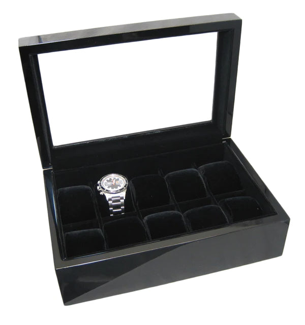 (10) Carbon Fiber Watch Box with Glass Top