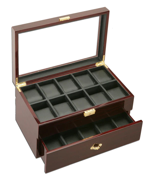 (20) Diplomat Dark Ebony Wood Watch Box – Interior is Lined with Plush ...