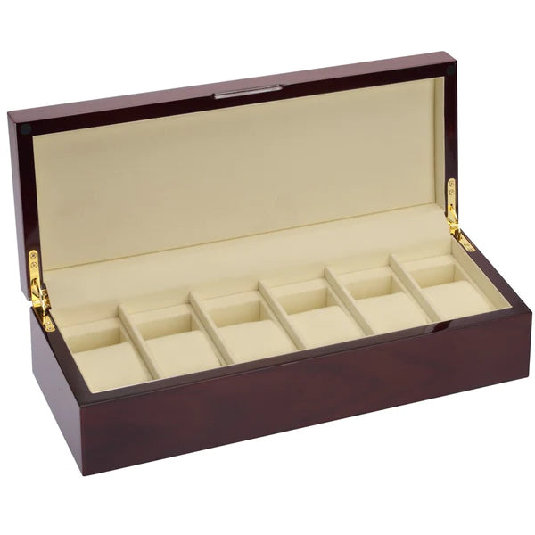 (6) Genuine Mahogany Wood Watch Box with Beige Interior