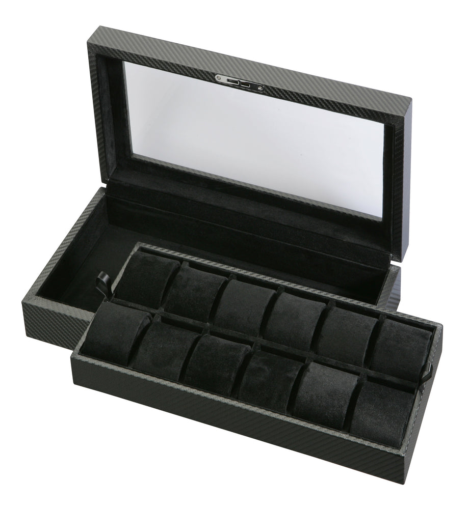 
                  
                    (12) Diplomat Carbon Fiber Watch Box With Clear Top - Watch Box Co. - 3
                  
                