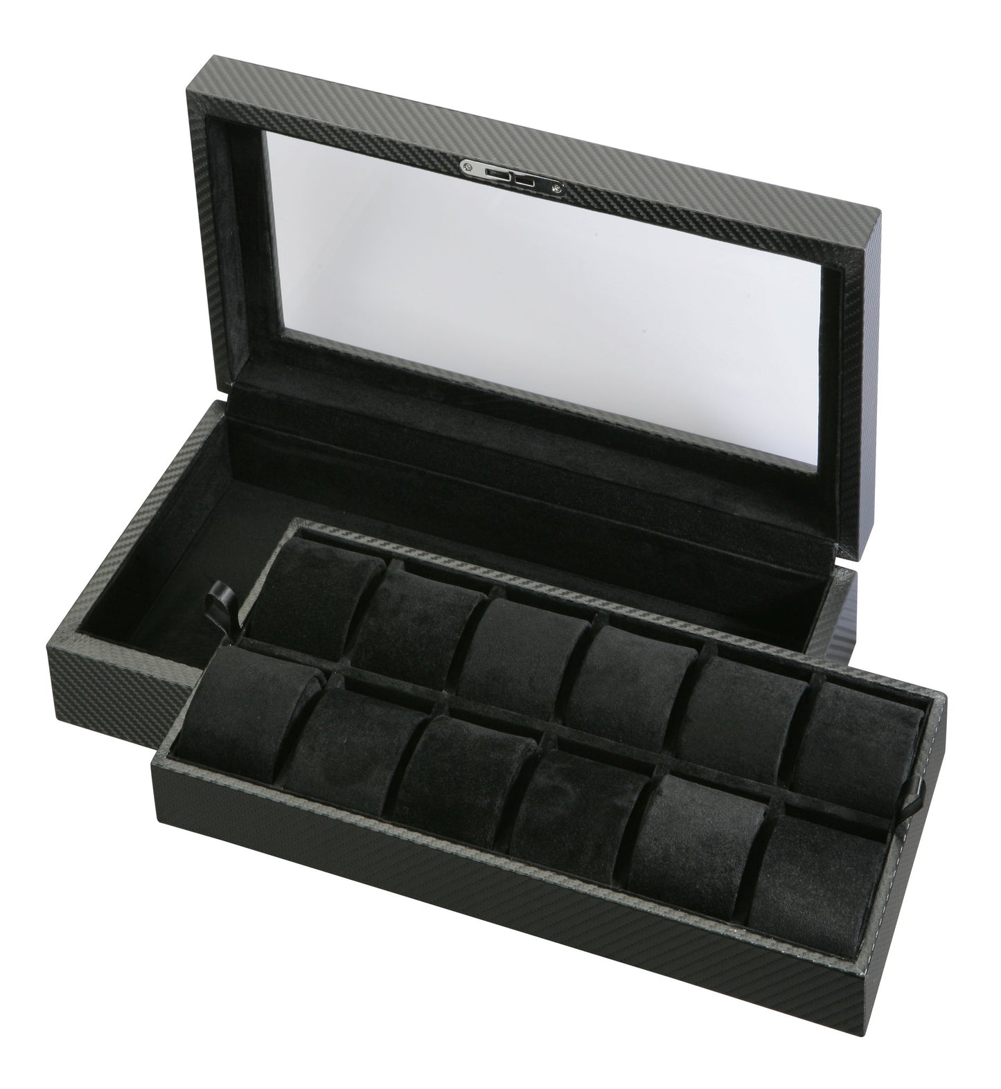 
                  
                    (12) Diplomat Carbon Fiber Watch Box With Clear Top - Watch Box Co. - 3
                  
                