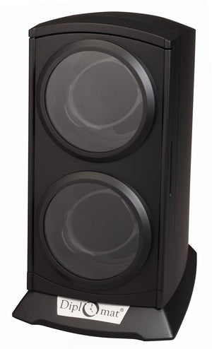 Diplomat Matte Black Double Watch Winder Tower