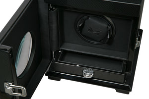 Volta Carbon Fiber Single Watch Winder w/ Storage - Watch Box Co. - 2