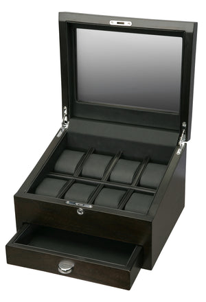 Volta Rustic Brown 8 Wood Watch Case With Extra Storage Compartment - Watch Box Co. - 2