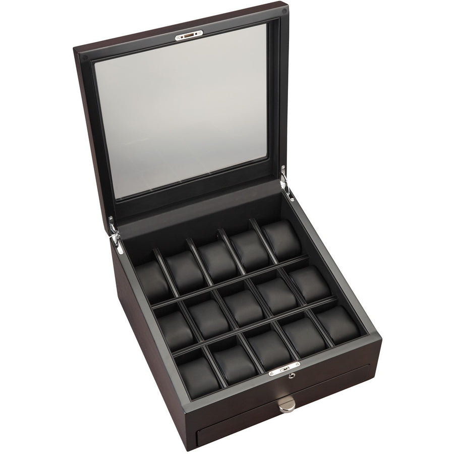 Volta Rustic Brown 15 Wood Watch Case With Extra Storage Compartment