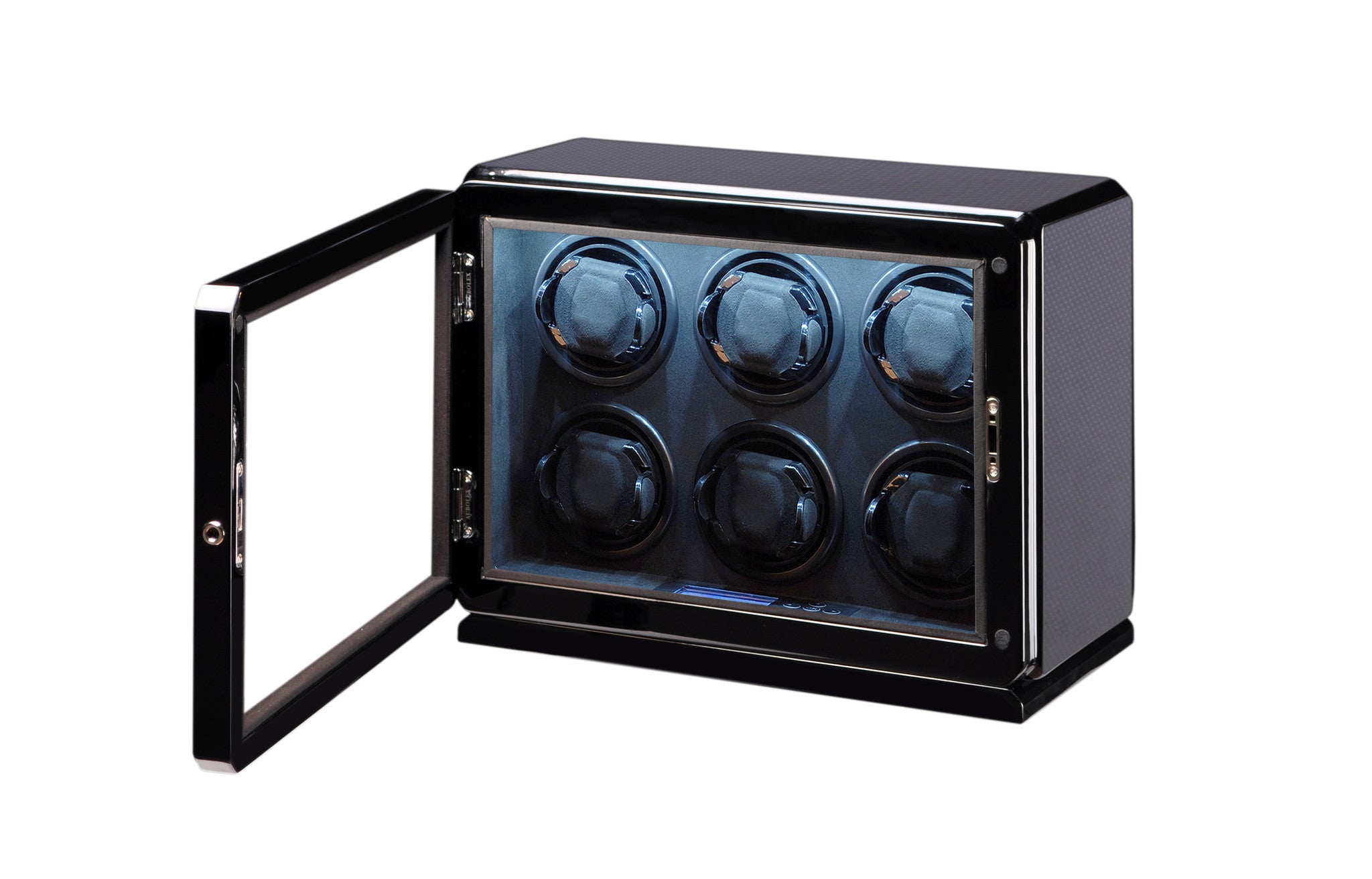 Bey-Berk - Carbon Fiber Finish 6 Watch Winder with Locking Glass Door