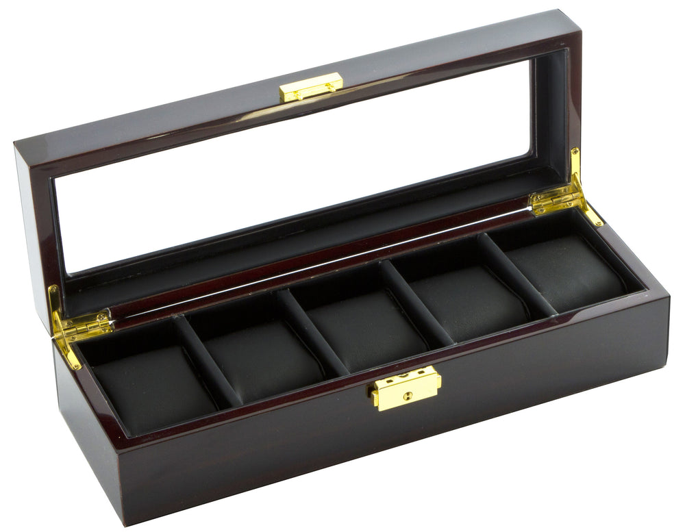 (5) Glossy Dark Ebony wood Watch Box - Watch Box Co. - 1