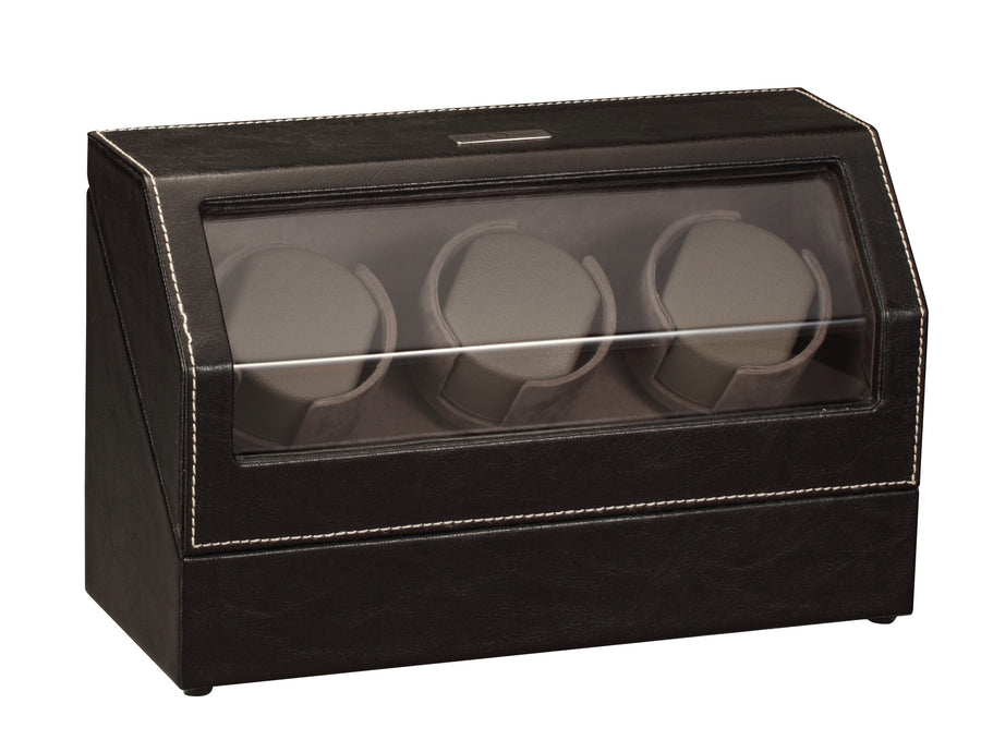 Diplomat Black Leather 3 Watch Winder - Watch Box Co. - 1