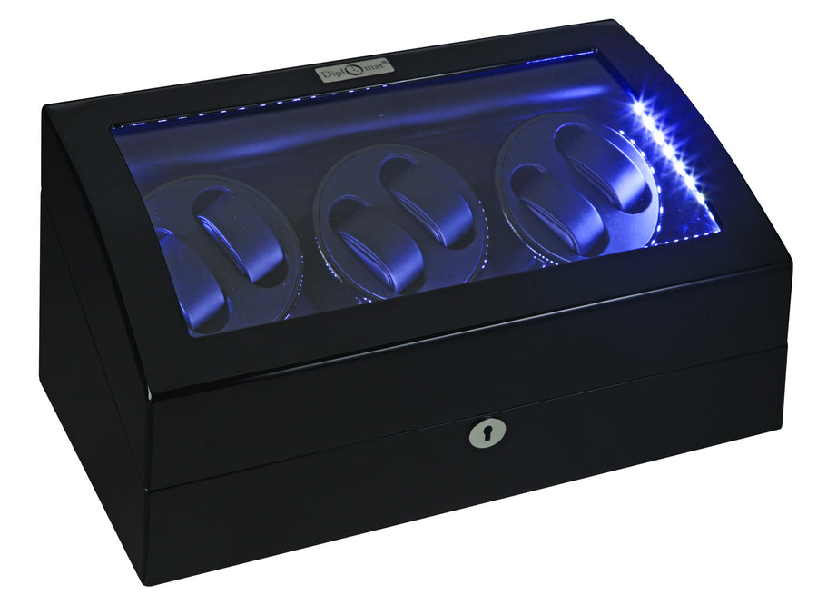 Diplomat Black Edition Six Watch Winder with LED's - Watch Box Co. - 1