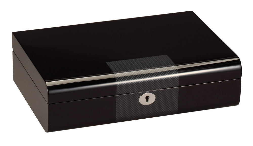 Diplomat 10 Piano Black Wood Watch Case With Carbon Fiber Accent Trim - Watch Box Co. - 2