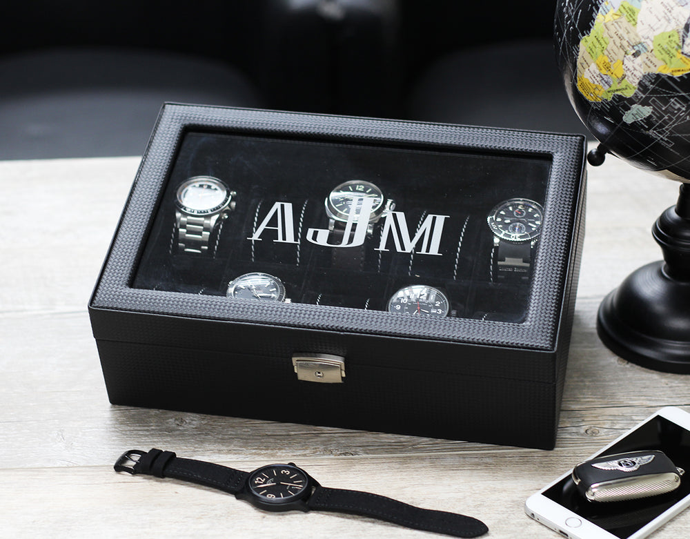 
                  
                    (10) Carbon Fiber Pattern Leather Watch Box with Glass Top
                  
                