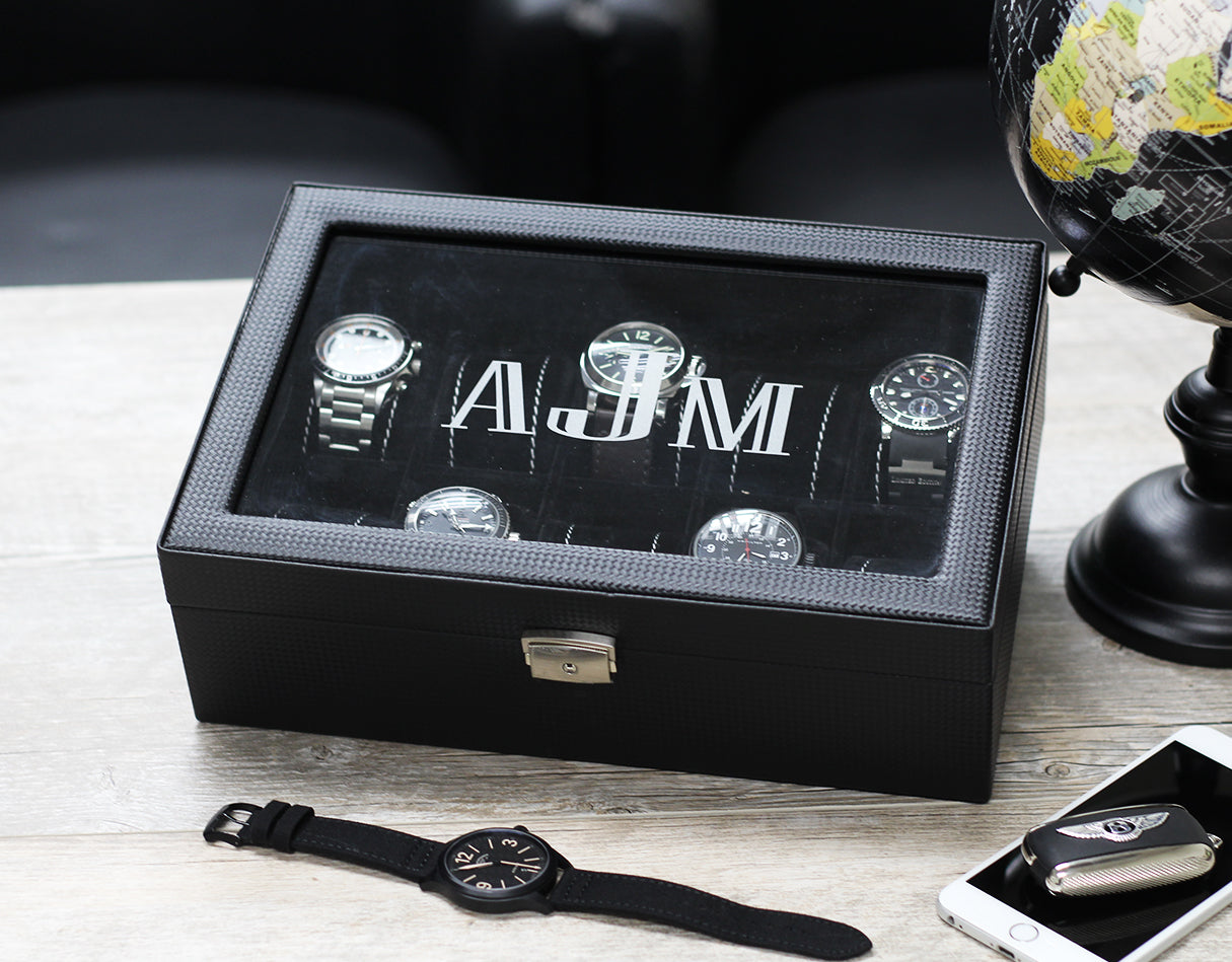 
                  
                    (10) Carbon Fiber Pattern Leather Watch Box with Glass Top
                  
                