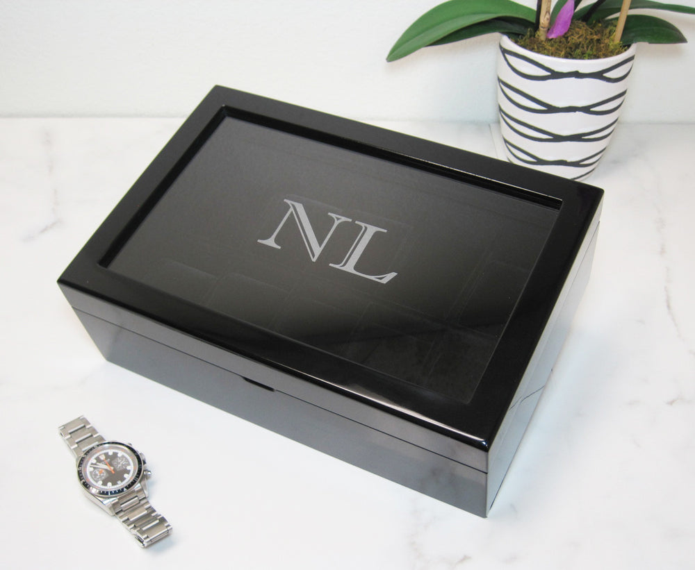 
                  
                    (10) Piano Black Wood Watch Box with Glass Top
                  
                