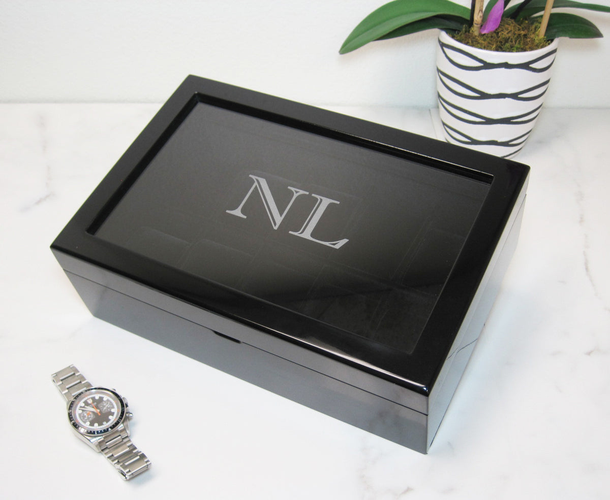 (10) Piano Black Wood Watch Box with Glass Top – Watch Box Co.