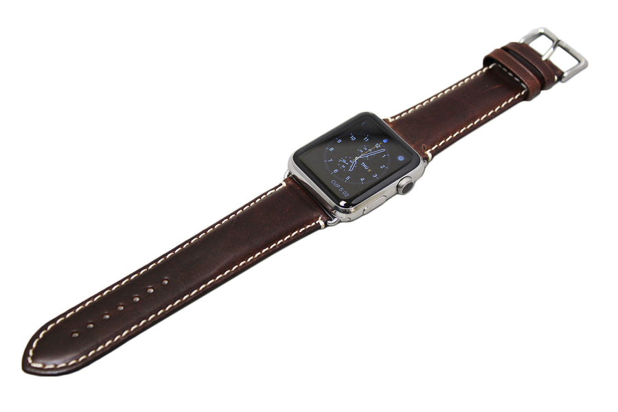 Mitri Genuine Leather Brown Watch Strap With Contrast Stitching For Apple Watch - Watch Box Co. - 1