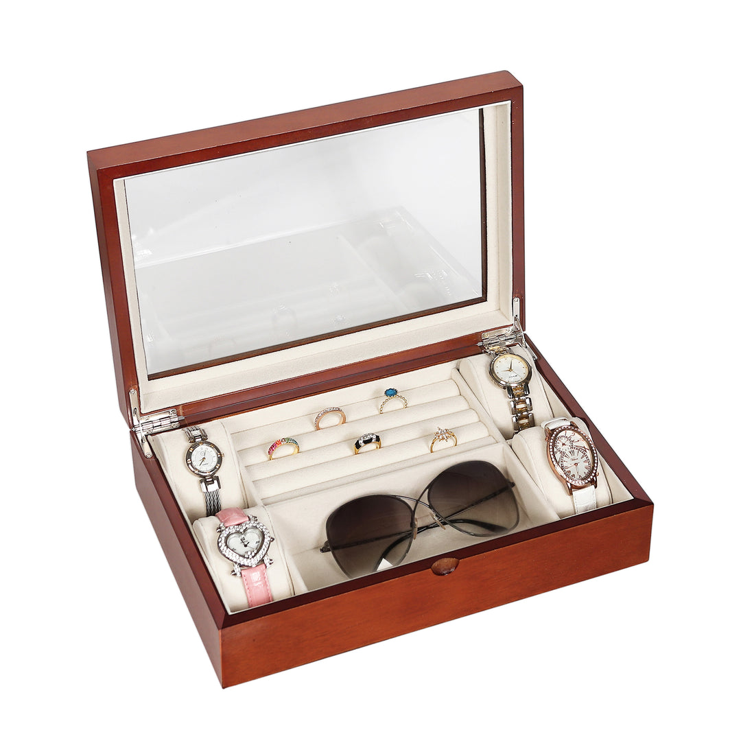 Latitude Run® Extra Large 6-Tier Jewelry Box Organizer With Mirror, 5  Drawers Leather Jewelry Storage Case,White | Wayfair