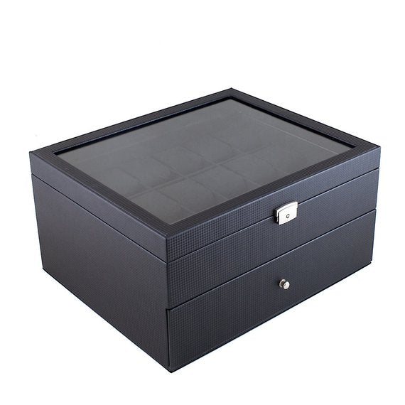 
                  
                    (36) Carbon Fiber Pattern Leather Watch Box with Glass Top
                  
                