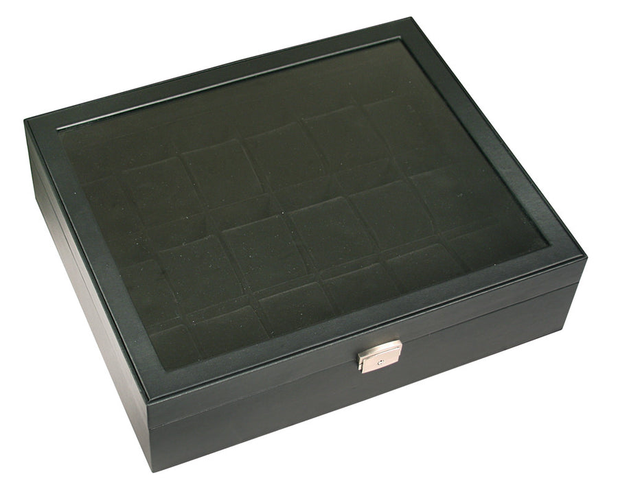 (18) Black Leather Watch Box with Glass Top - Watch Box Co. - 1